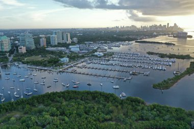 Aerial view Dinner Key Marina and anchorage in Coconut Grove, Miami, Florida