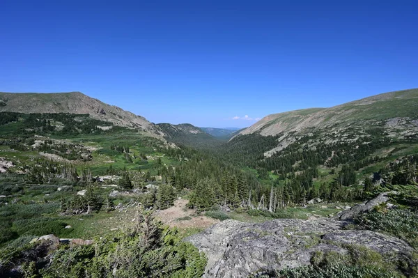 Gunung, hutan dan lembah Indian Peaks Wilderness, Colorado. — Stok Foto