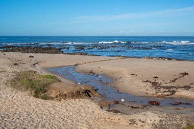 Praia de Canide, Canide Sahili, Portekiz 'in kuzey kıyısında, Vila Nova de Gaia' da dramatik sonbahar bulutları altında.