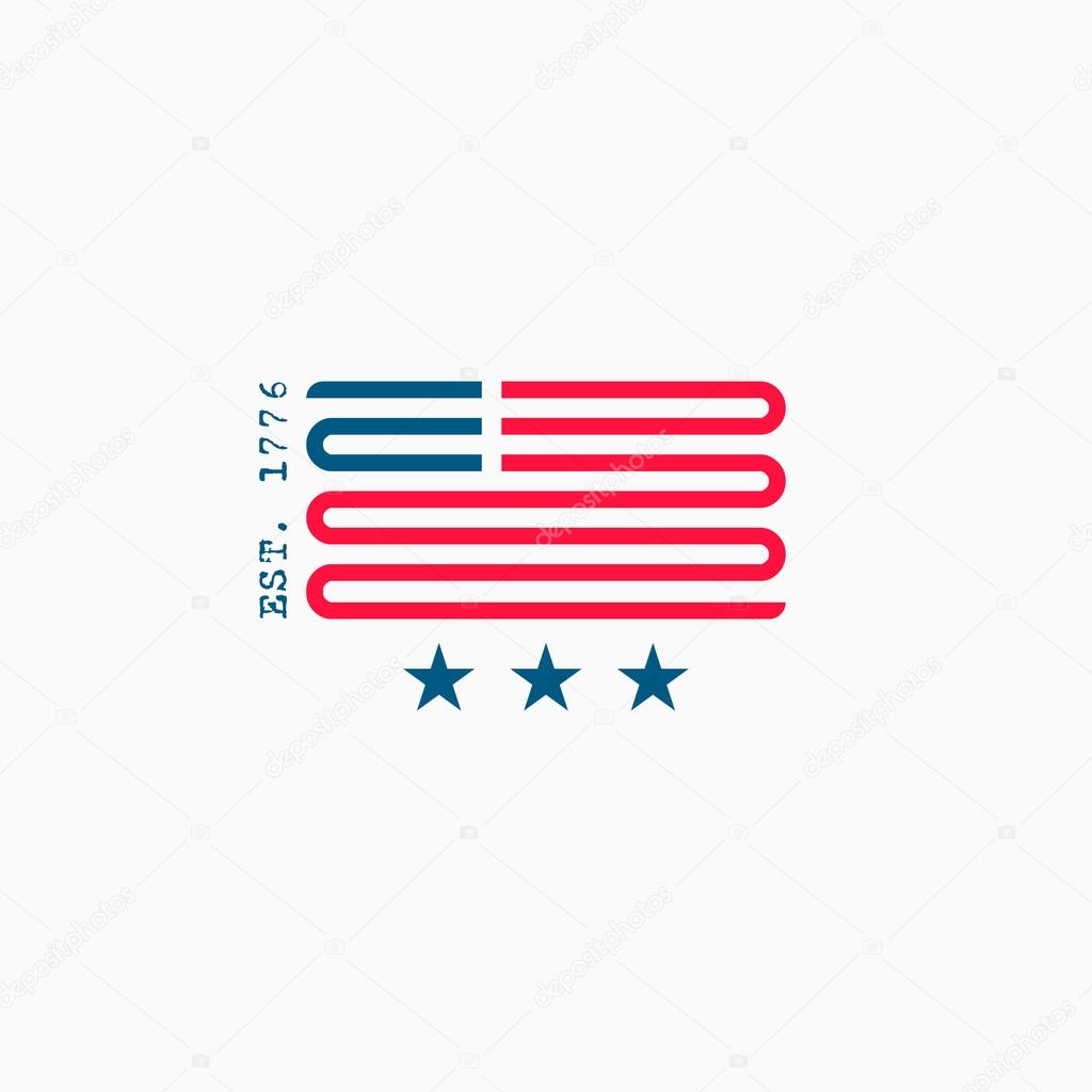 American flag logo, red and blue ribbon design