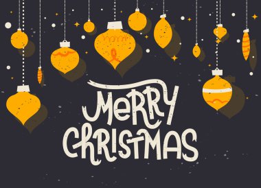 Neşeli Noel yazı ile Noel süsler. Tipografik 