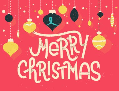 Neşeli Noel yazı ile Noel süsler. Tipografik 