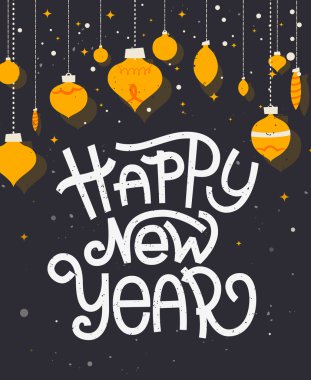 Mutlu yeni yıl yazı ile süsler. Tipografik tebrik ca