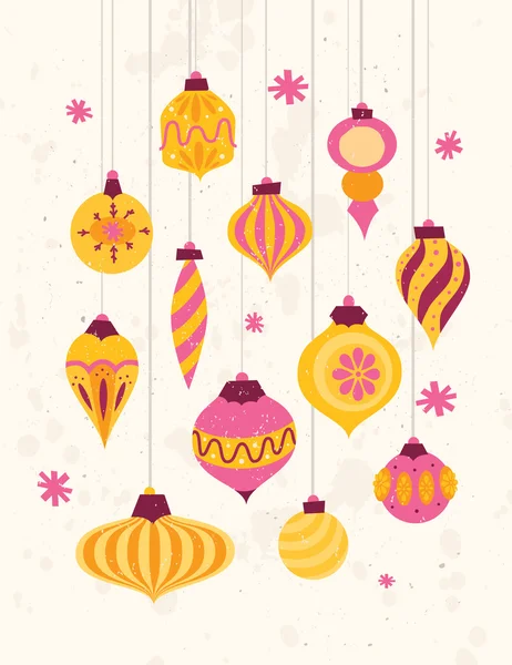 Set de adornos navideños festivos retro estilo años 50 — Vector de stock