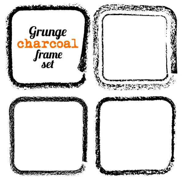 Set von vier grunge square charcoal frames vektor — Stockvektor