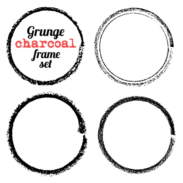 Satz von vier Grunge Circle Charcoal Frames Vektor — Stockvektor