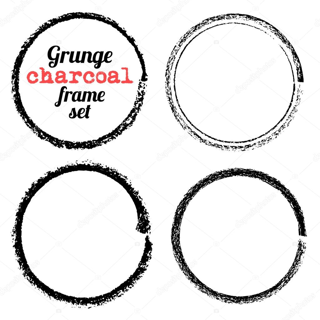 Set of four grunge circle charcoal frames vector