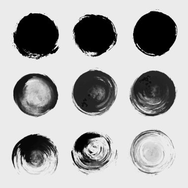 Grunge paint circle vector element set. Brush smear stain textur