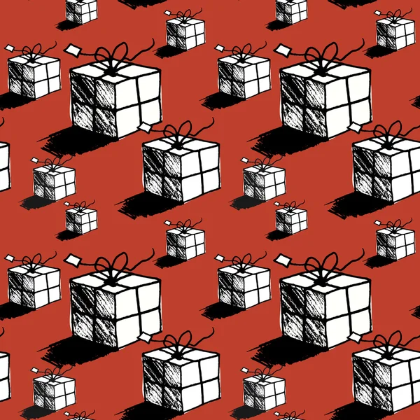 シームレスなクリスマス ギフト ボックスのパターン、落書きスタイル ベクトル — ストックベクタ