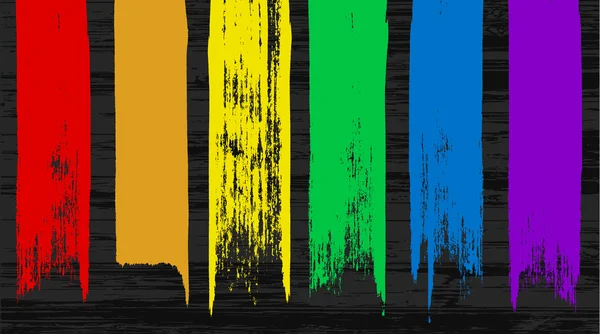 Set de 6 coloridos elementos de trazo de pincel de arco iris para tus diseños — Archivo Imágenes Vectoriales