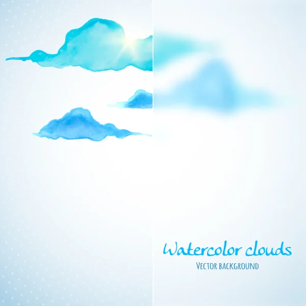 Fondo de nubes de acuarela con banner de vidrio. Ilustración vectorial — Vector de stock