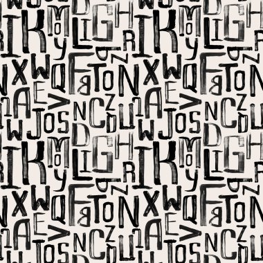 Seamless vintage style pattern, uneven grunge letters of random 