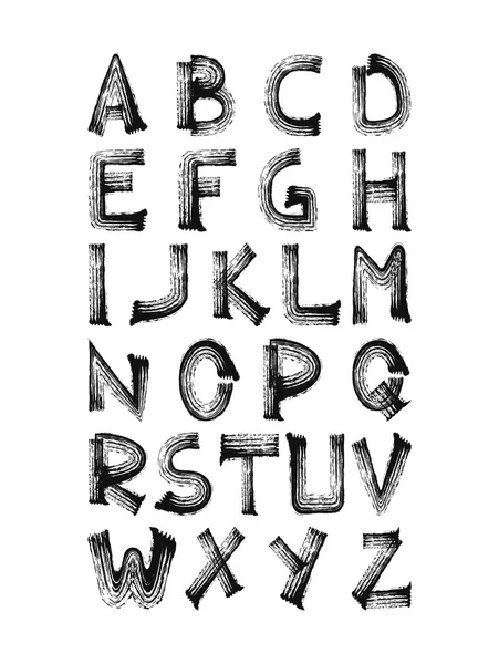 Fette handgeschriebene Pinselstriche über Alphabet-Symbole, Grunge-Kalligrafie — Stockvektor
