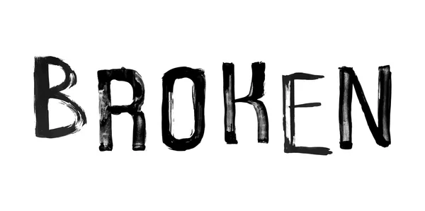 Слово "BROKEN", рукописний гранжевий пензель, пронизаний листям — стоковий вектор