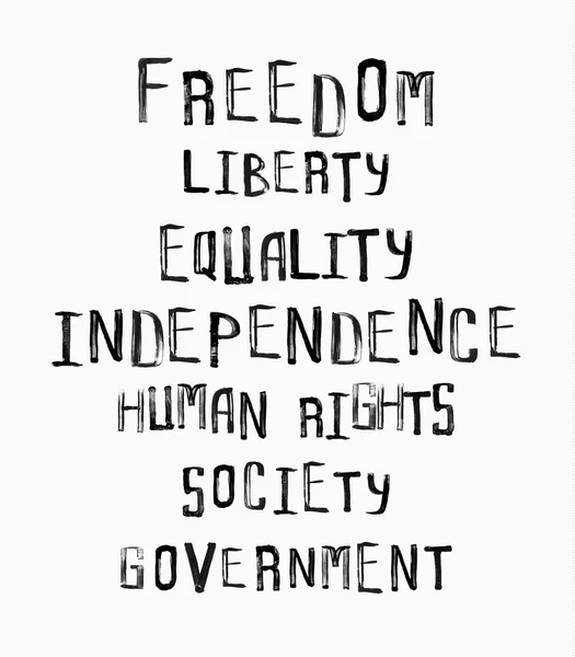Freedom, independence, equality concept, word cloud in uneven vi — Stock Vector