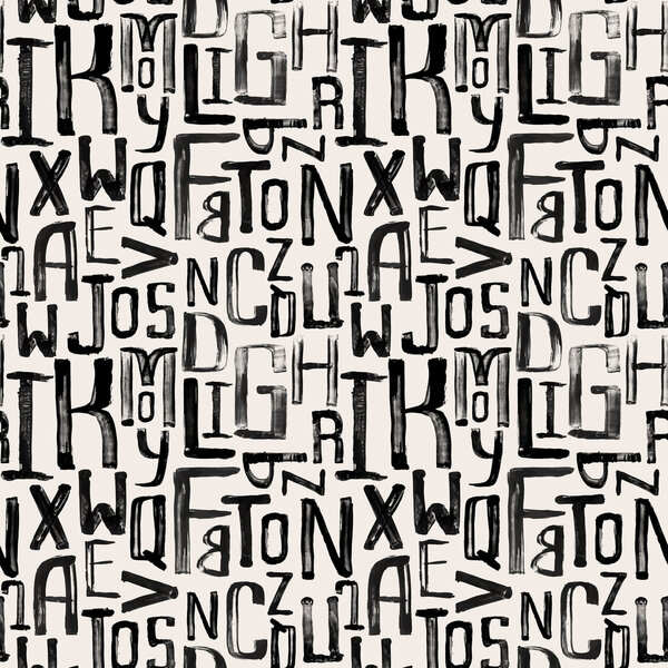 Seamless vintage style pattern, uneven grunge letters of random 