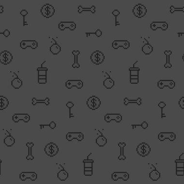 Seamless oldschool gaming inspired pattern, game icons, achievem clipart