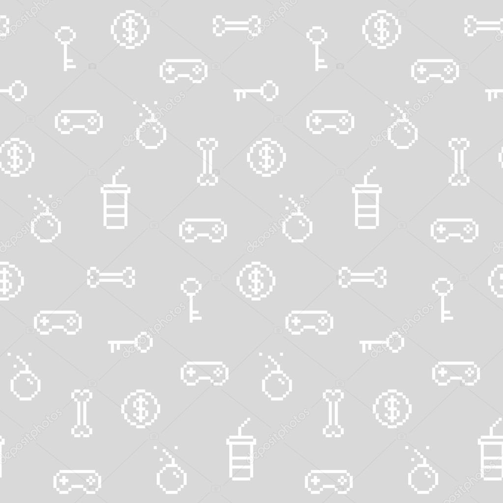 Seamless oldschool gaming inspired pattern, game icons, achievem