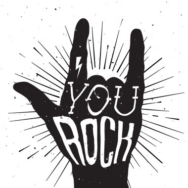 Sen R ile rock el işaretiyle sıkıntılı siyah beyaz poster