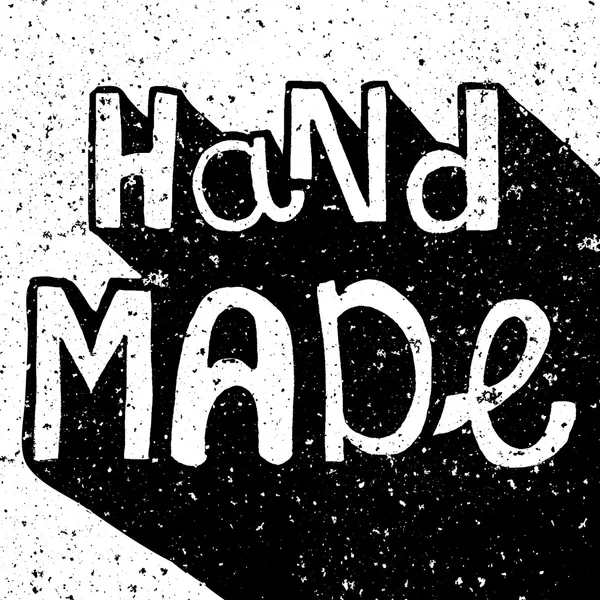 Vintage distressed black and white Hand Made label — Stock Vector