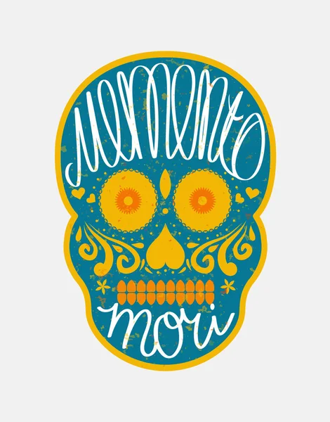 Мексиканский сахарный череп с "memento mori" (латынь. Будьте внимательны к de — стоковый вектор