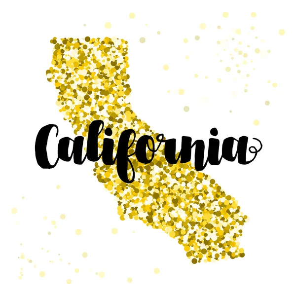 Ilustração de brilho dourado do estado da Califórnia com modo — Vetor de Stock