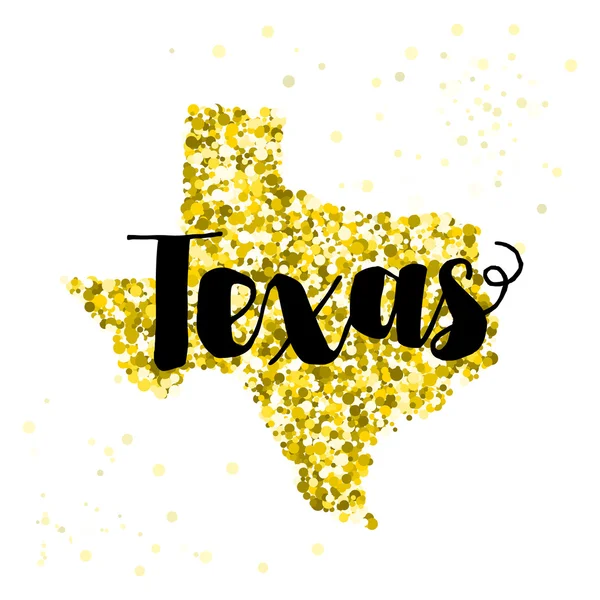 Ilustración de brillo dorado del estado de Texas con el moderno le — Vector de stock