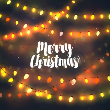 Çelenk, tebrik kartı Merry ile rahat sarı Noel ışıkları