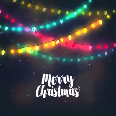 Renkli ışık çelenk ve neşeli İsa Noel arka plan