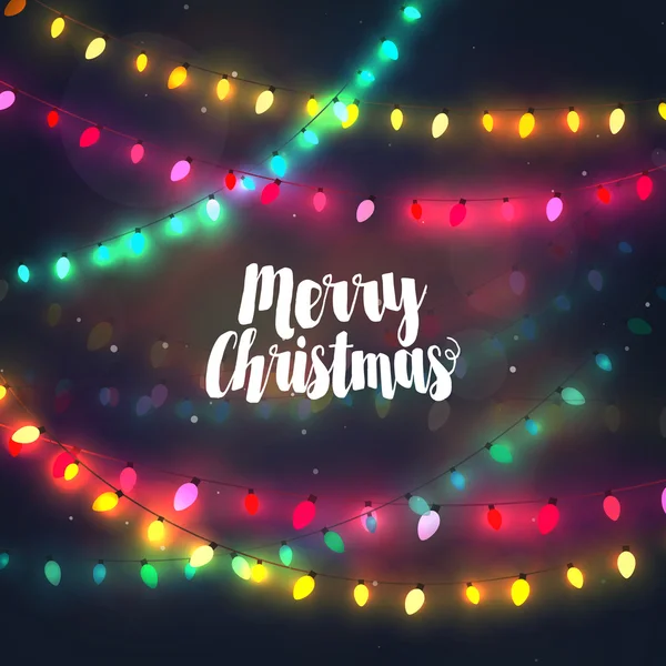 Затишні барвисті різдвяні вогні гірлянди, вітальна листівка з Мерром — стоковий вектор