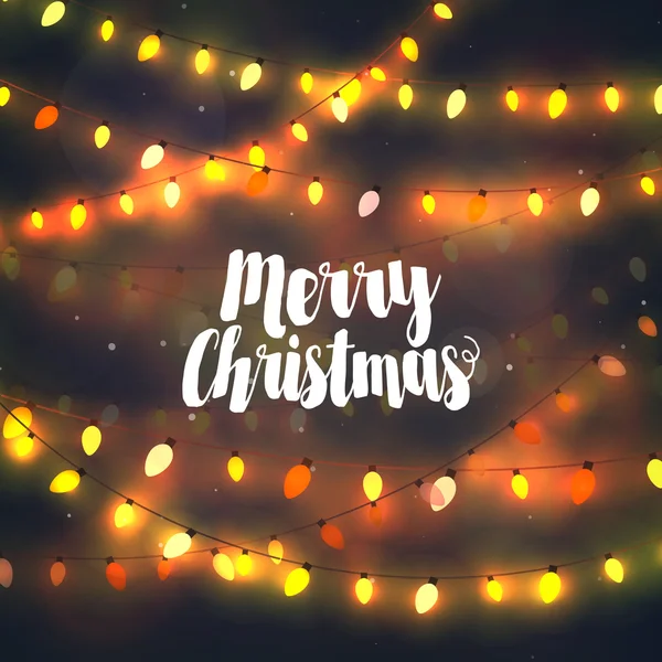 Guirlandes de lumières de Noël jaunes douillettes, carte de voeux avec Joyeux — Image vectorielle