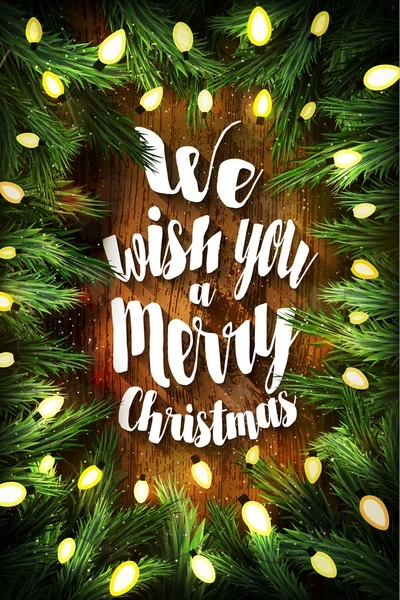 Типографічна різдвяна листівка з сосновим вінком і святковим зеленим — стокове фото