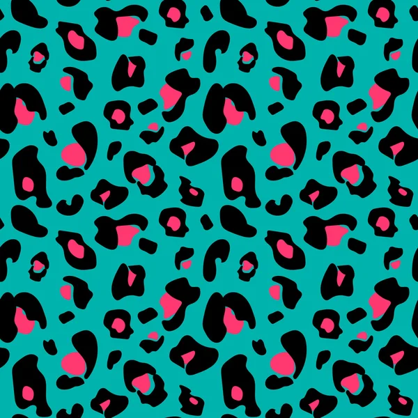 Colorful extravagant seamless leopard pattern in black, green an — Stock Vector