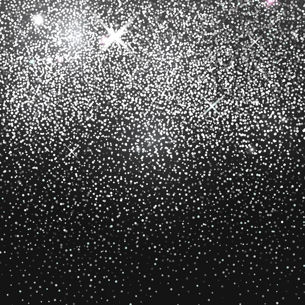 Paillettes argentées brillantes sur fond noir — Image vectorielle