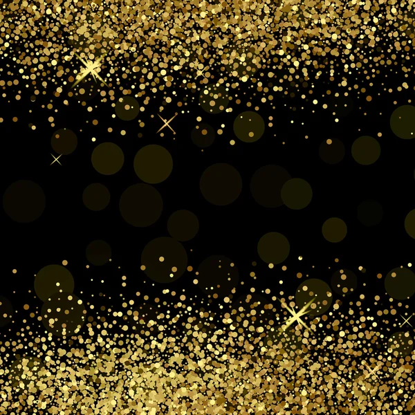 黒い背景に光沢のある金色キラキラ — ストックベクタ