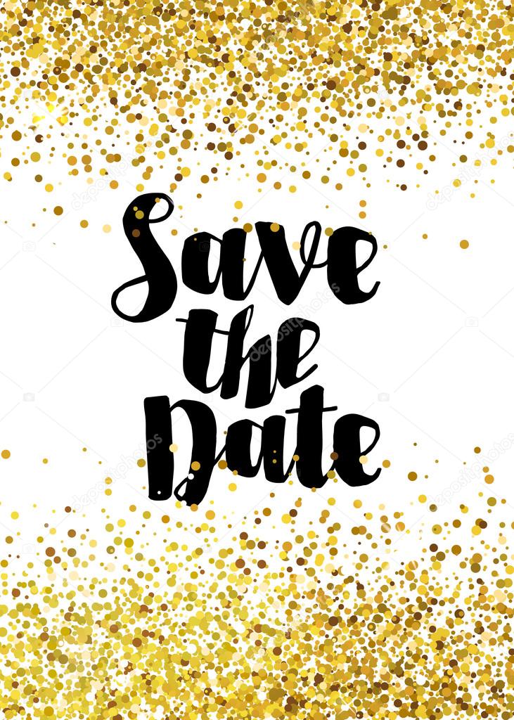 Save the date golden glitter wedding invitation template