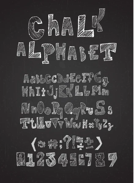 Hand drawn hatched chalk alphabet vector, uppercase, lowercase, — Stock Vector