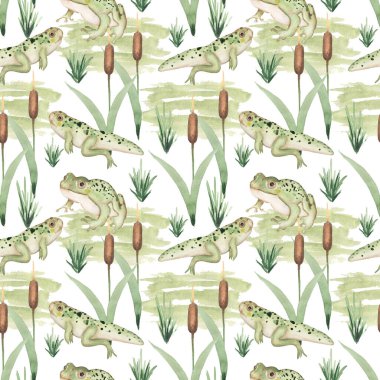 Suluboya kurbağa hayvan kusursuz desen, şirin tekrarlayan kağıt, vahşi yaşam izi