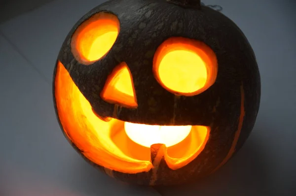Upplyst Pumpa Format Ljus För Halloween Brinnande — Stockfoto