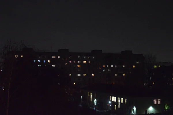 Nacht Schieten Van Stad Residentiële Gebouwen — Stockfoto