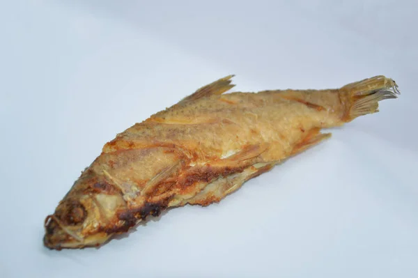 Fried River Fish White Plate — Stock Photo, Image