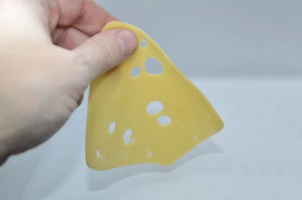 Queso Amarillo Con Agujeros Blanco Fondo —  Fotos de Stock