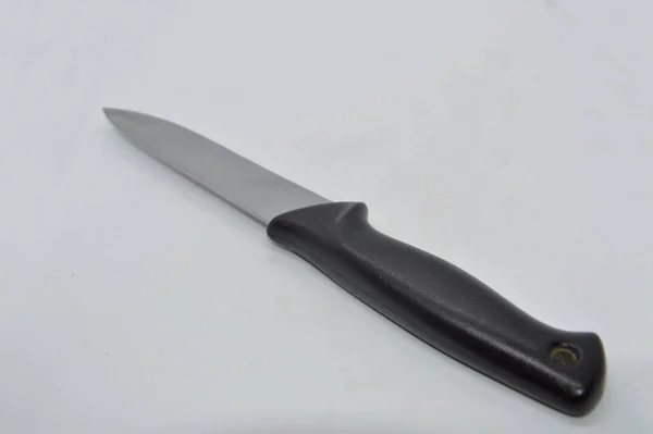 Ножевое Лезвие Ручка Руке Белом Фоне — стоковое фото