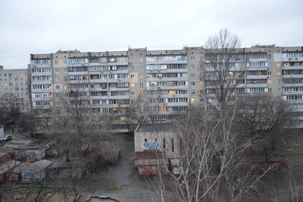 Kiev Ukraine Styczeń 2021 Zimowa Strefa Noclegowa Mieście — Zdjęcie stockowe