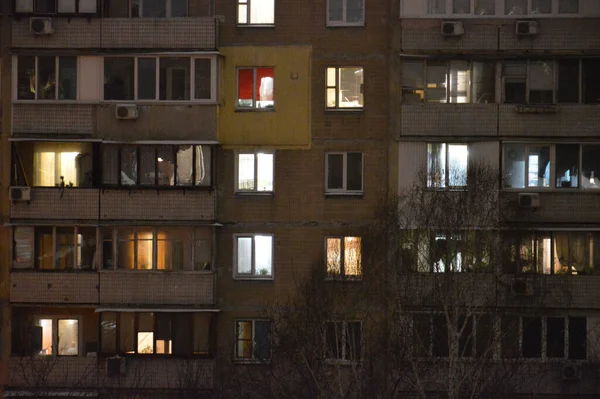 Hus Fönster Belysning Natten — Stockfoto