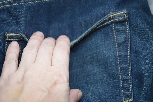 Jeans Stof Voor Het Dragen Van Voeten — Stockfoto