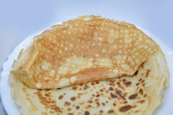 Panquecas Fritas Uma Panela Com Manteiga — Fotografia de Stock
