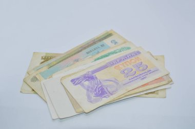Kağıt eski banknotlar Ukrayna Bankası 'nın para kuponları