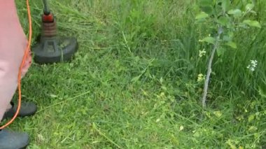 Çim biçme makinesiyle çimen biçme