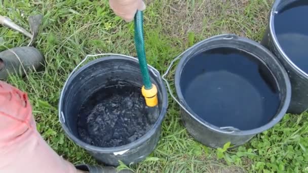 Water Poured Buckets Hose — Stock Video